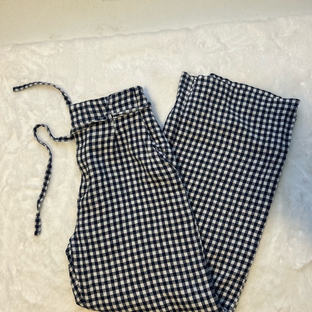 Abercrombie & Fitch Women’s XS Black White Gingham Linen Blend Wide Leg - Picture 8 of 15